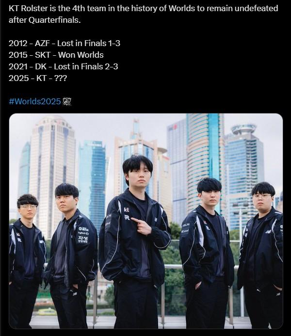 KT đi vào lịch sử sau khi đánh bại CFO tại Tứ kết CKTG 2025, có thể nối gót SKT T1 KT ghi tên vào lịch sử CKTG 2025