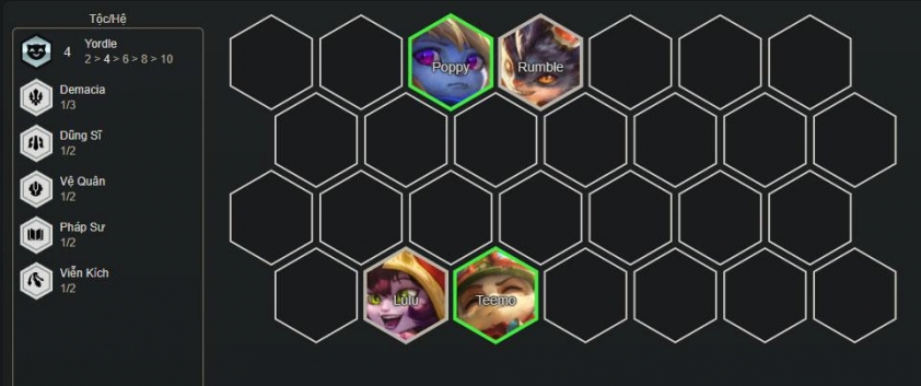 Đầu game đội hình Veigar Yordle Khởi đầu với các tướng Yordle và ghép trang bị mở khóa Poppy