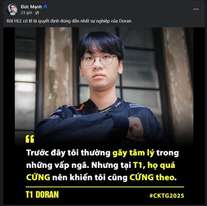 Doran cùng KT tiến vào chung kết CKTG 2025 Doran có lần đầu vào Chung kết CKTG