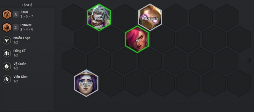 Đầu game với tướng Zaun và Caitlyn Giai đoạn đầu game xây dựng đội hình với Zaun và Caitlyn