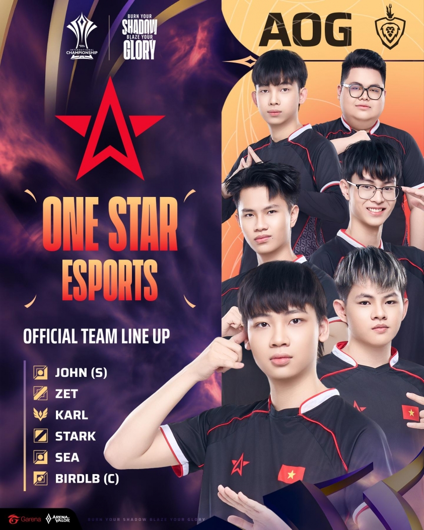 Danh sách đội tuyển tham dự AIC 2025 Liên Quân Mobile One Star Esports