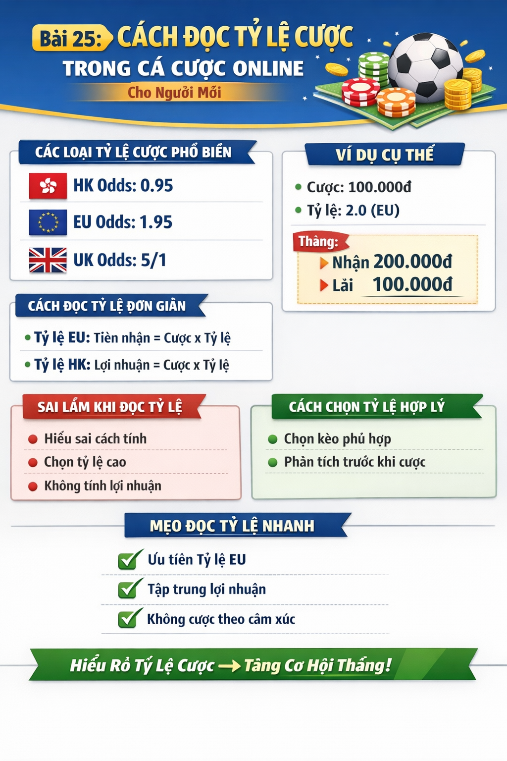 Hướng dẫn đọc tỷ lệ cược online